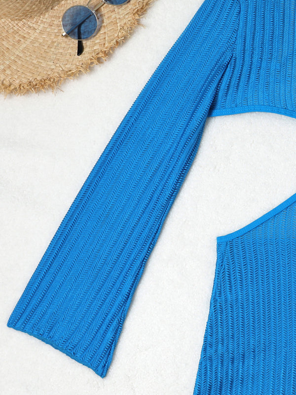 Swimwear- Women's 3-Piece String Swimsuit - Bikini & Triangle Bra & Beachy Mesh Cover-Up- - Pekosa Women Fashion