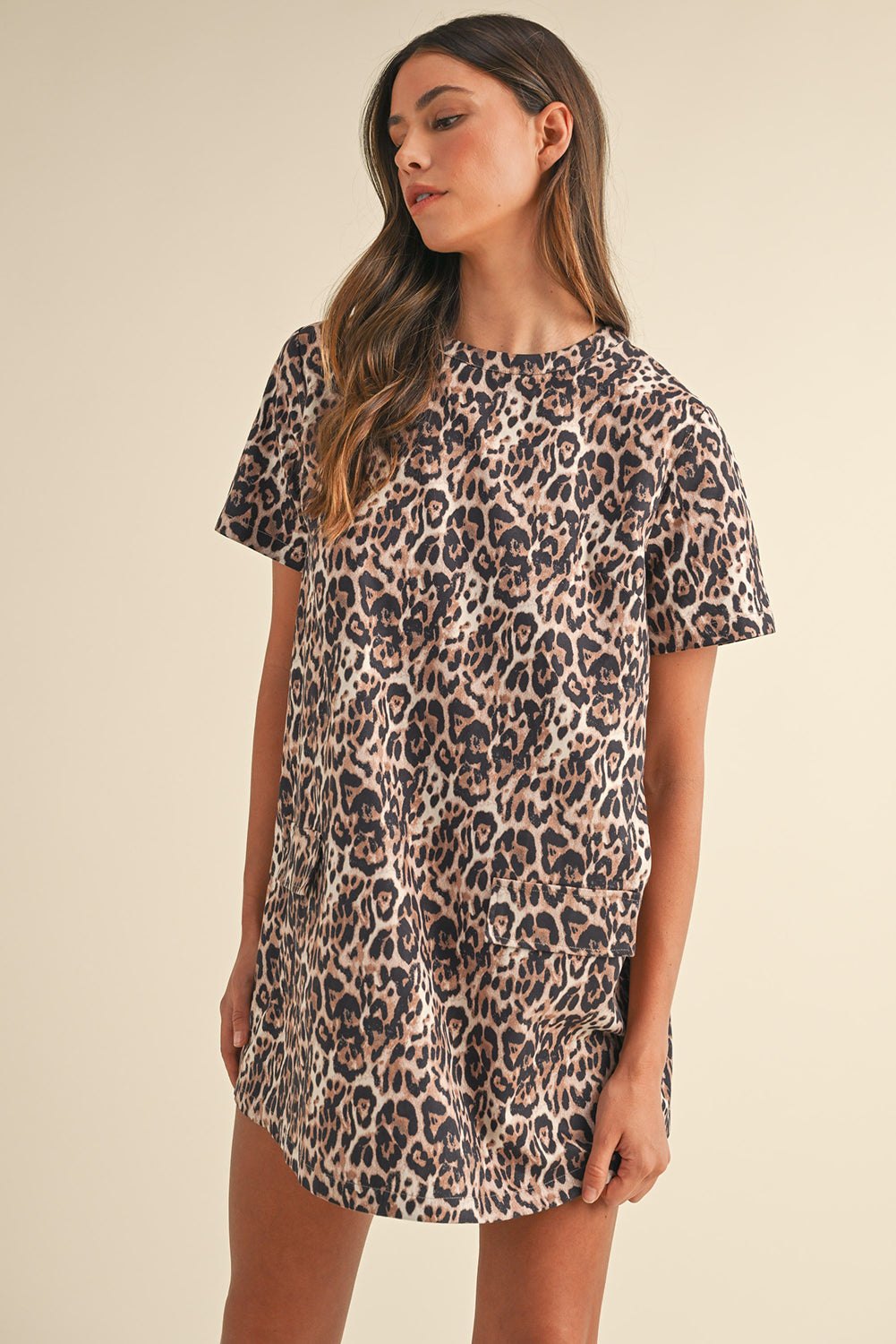 T Shirt Dresses - Leopard Print Casual T-shirt Dress