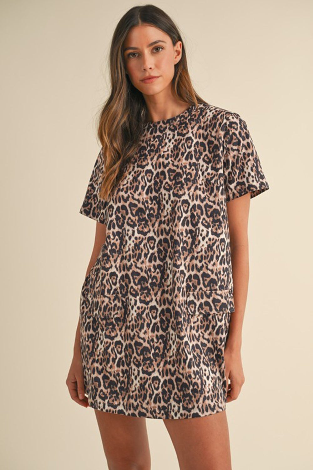 T Shirt Dresses - Leopard Print Casual T-shirt Dress