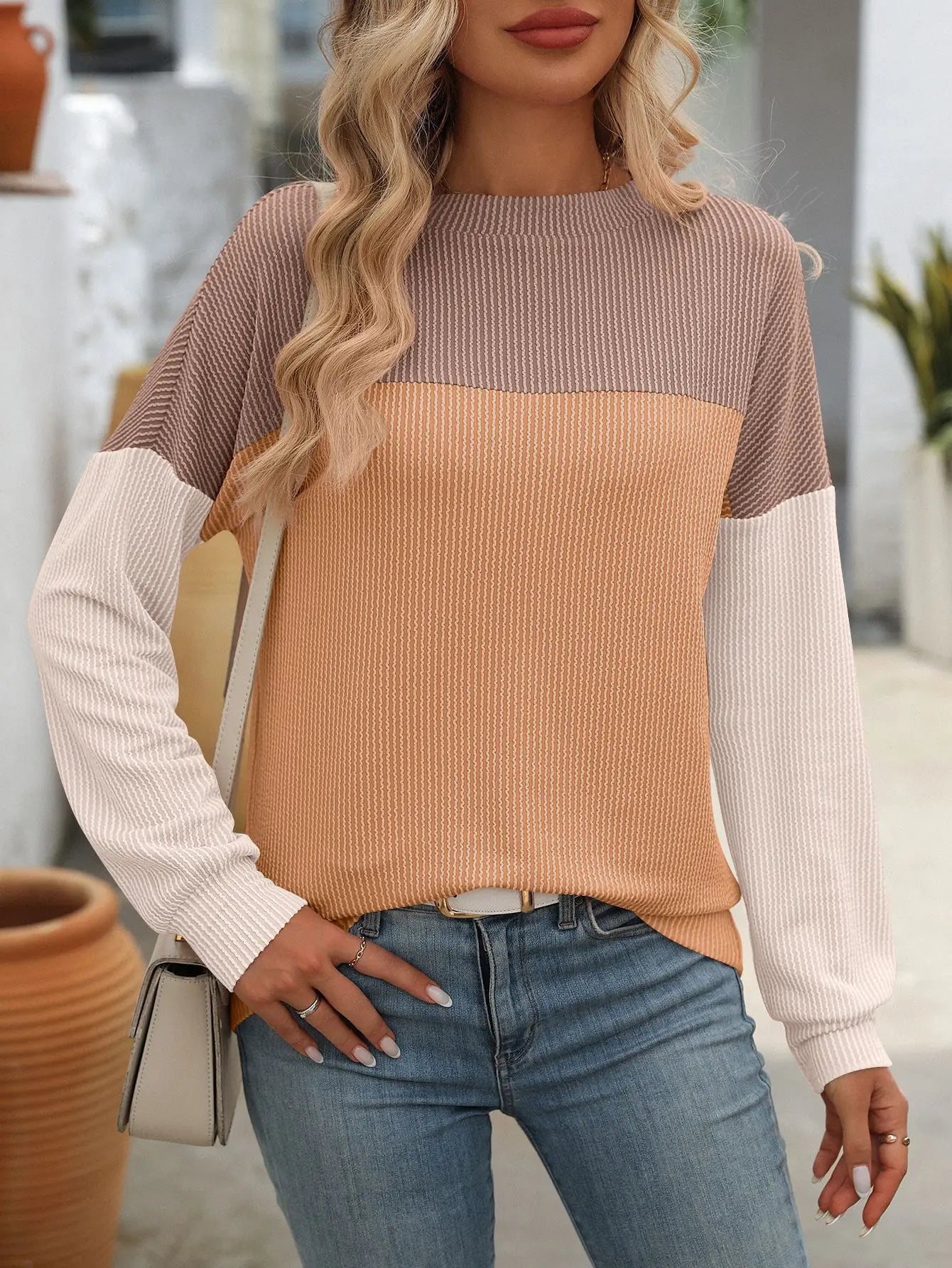 Women Color-Blocked Casual T-Shirt For Autumn