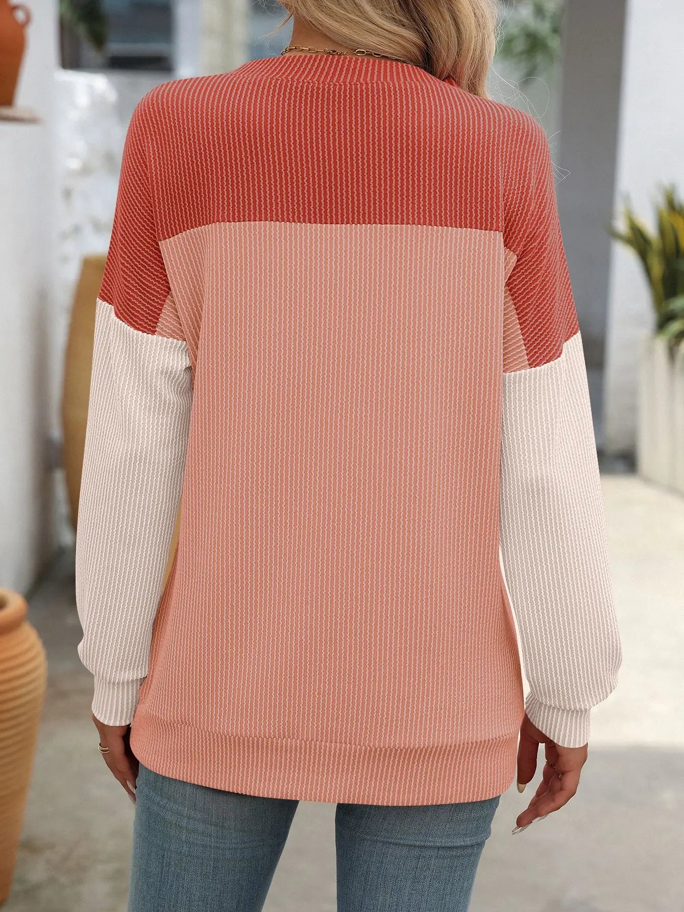 Women Color-Blocked Casual T-Shirt For Autumn
