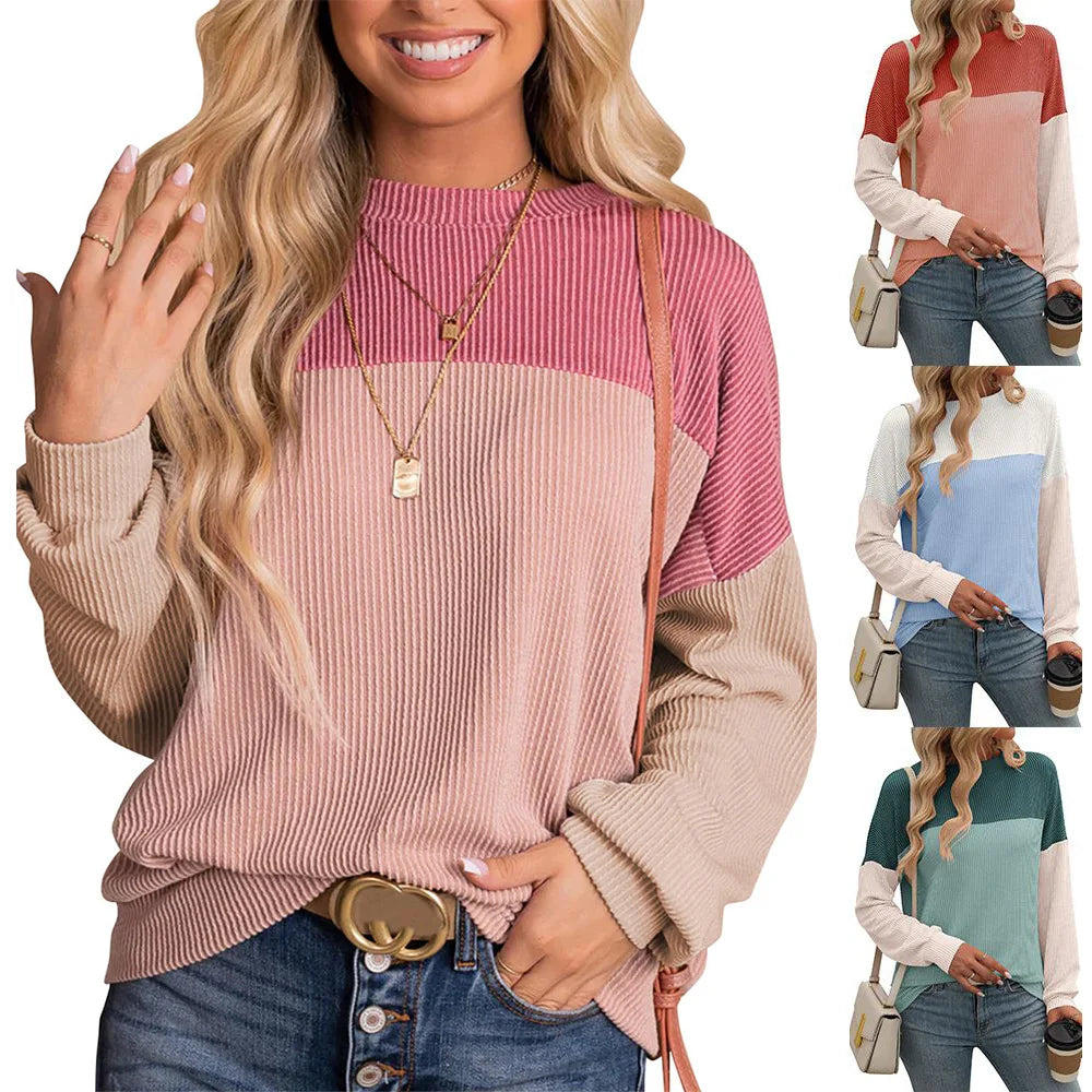 Women Color-Blocked Casual T-Shirt For Autumn