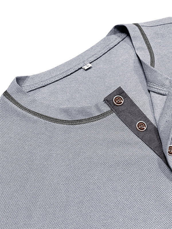 Tees- Men's Contrast Binding Henley T-Shirt for Casual Dates- - Pekosa Women Fashion