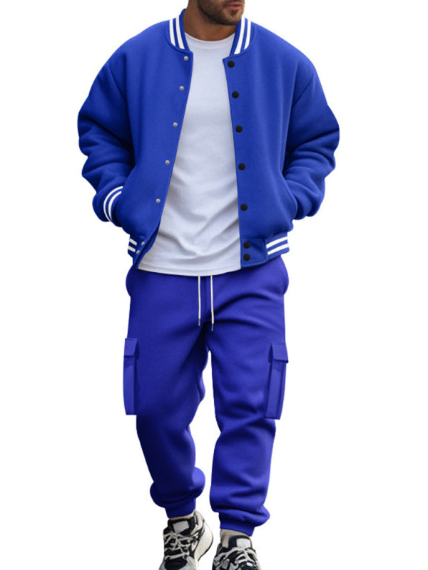 Tracksuits Set - Men's Sporty Baseball-Inspired Fleece Tracksuit Set - Essential Athletic Gear