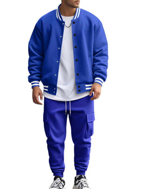 Tracksuits Set - Men's Sporty Baseball-Inspired Fleece Tracksuit Set - Essential Athletic Gear