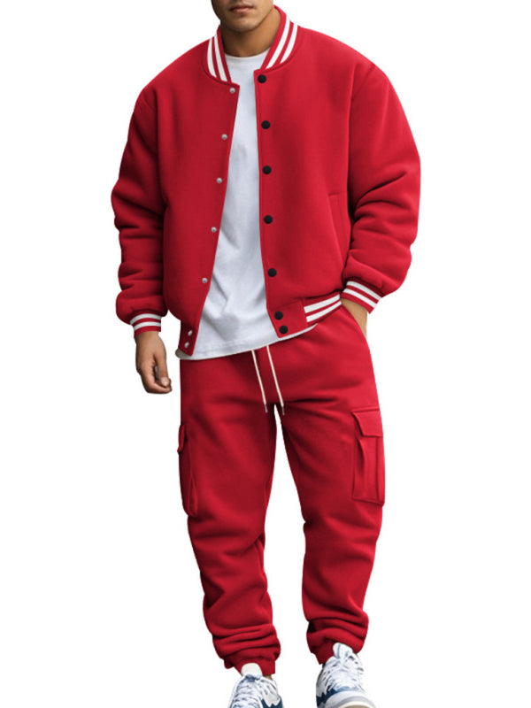 Tracksuits Set - Men's Sporty Baseball-Inspired Fleece Tracksuit Set - Essential Athletic Gear
