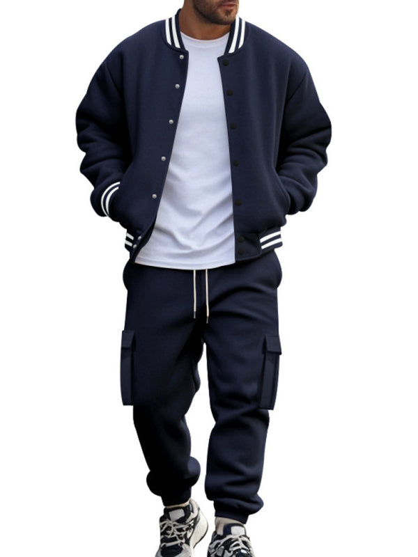 Tracksuits Set - Men's Sporty Baseball-Inspired Fleece Tracksuit Set - Essential Athletic Gear