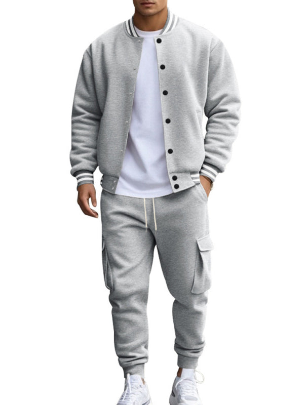 Tracksuits Set - Men's Sporty Baseball-Inspired Fleece Tracksuit Set - Essential Athletic Gear