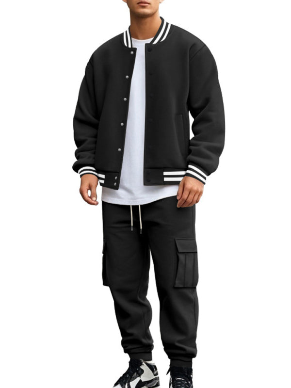 Tracksuits Set - Men's Sporty Baseball-Inspired Fleece Tracksuit Set - Essential Athletic Gear