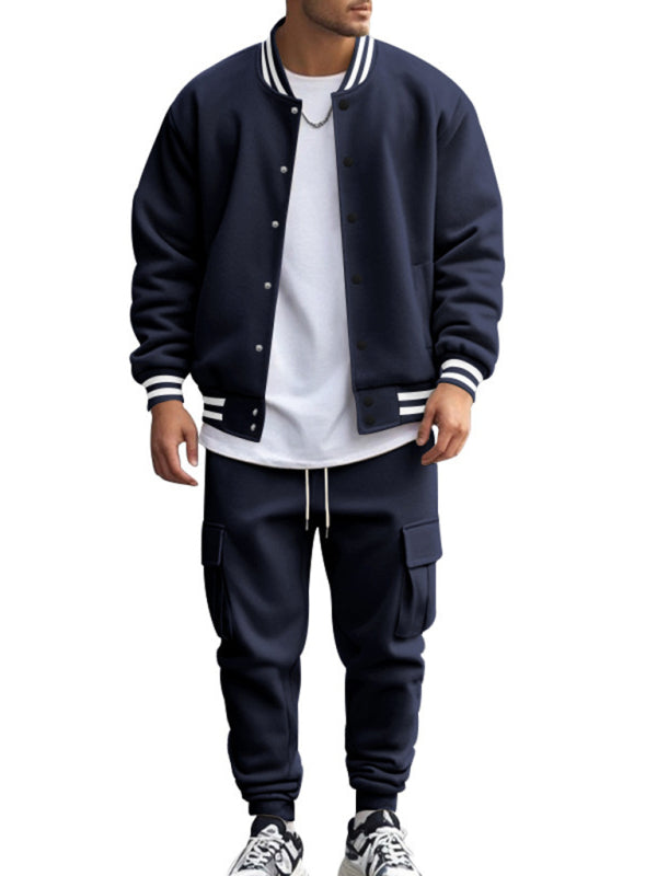 Tracksuits Set - Men's Sporty Baseball-Inspired Fleece Tracksuit Set - Essential Athletic Gear