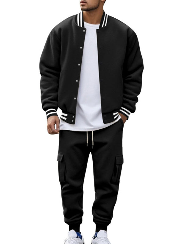 Tracksuits Set - Men's Sporty Baseball-Inspired Fleece Tracksuit Set - Essential Athletic Gear