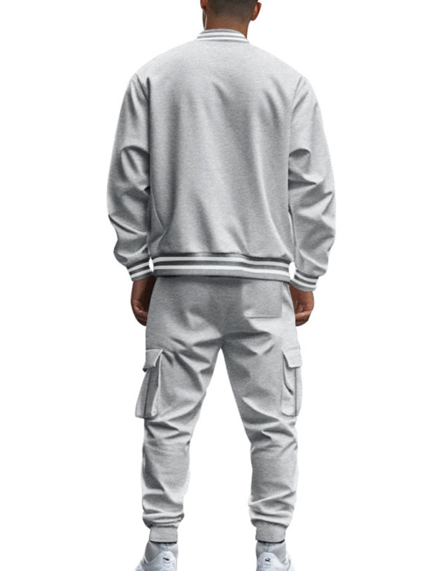 Tracksuits Set - Men's Sporty Baseball-Inspired Fleece Tracksuit Set - Essential Athletic Gear