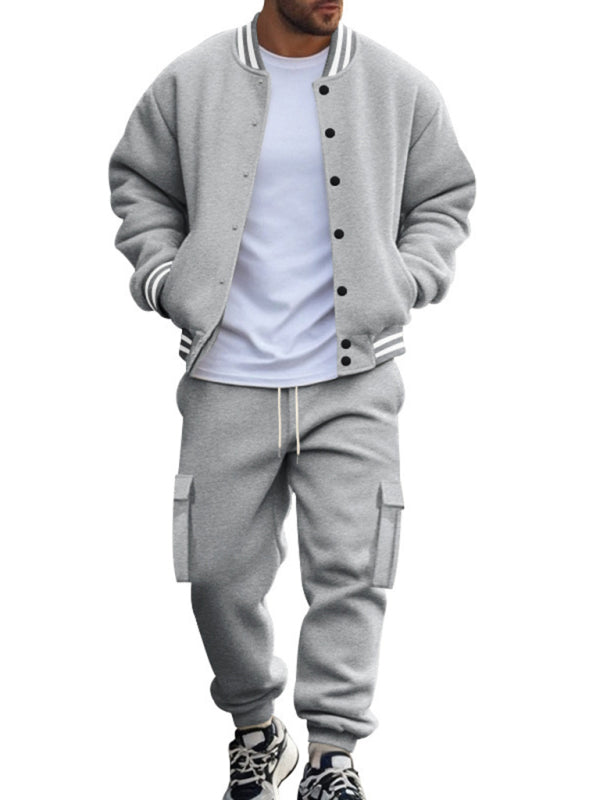 Tracksuits Set - Men's Sporty Baseball-Inspired Fleece Tracksuit Set - Essential Athletic Gear