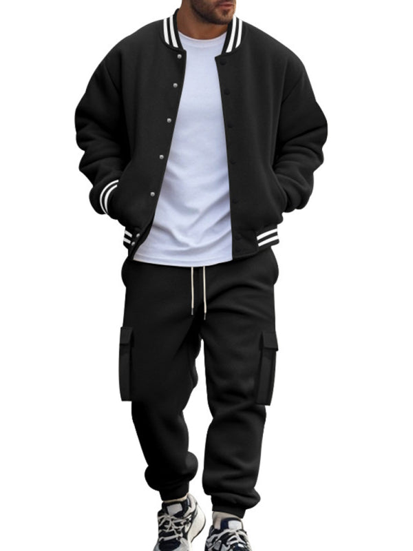 Tracksuits Set - Men's Sporty Baseball-Inspired Fleece Tracksuit Set - Essential Athletic Gear