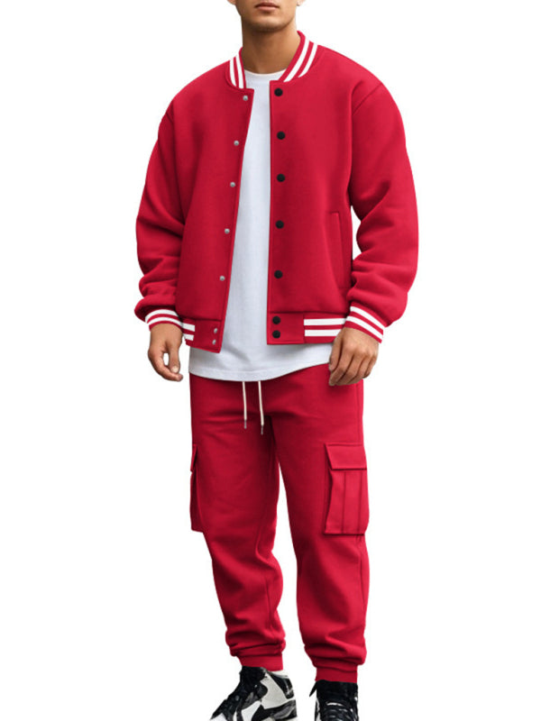 Tracksuits Set - Men's Sporty Baseball-Inspired Fleece Tracksuit Set - Essential Athletic Gear