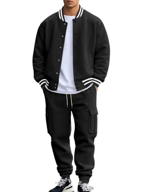 Tracksuits Set - Men's Sporty Baseball-Inspired Fleece Tracksuit Set - Essential Athletic Gear