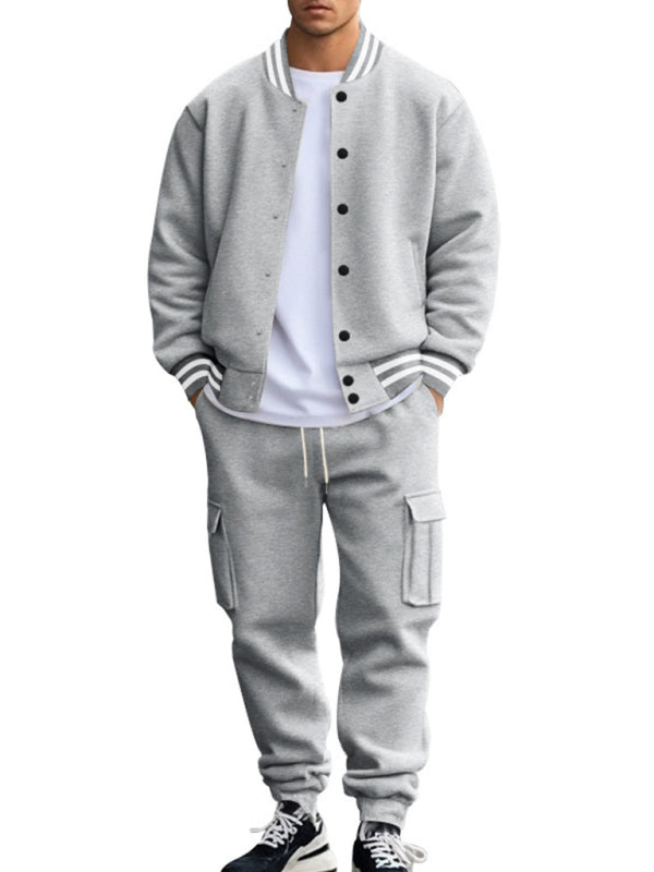 Tracksuits Set - Men's Sporty Baseball-Inspired Fleece Tracksuit Set - Essential Athletic Gear