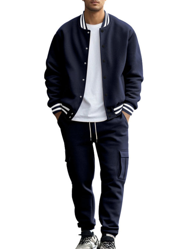 Tracksuits Set - Men's Sporty Baseball-Inspired Fleece Tracksuit Set - Essential Athletic Gear