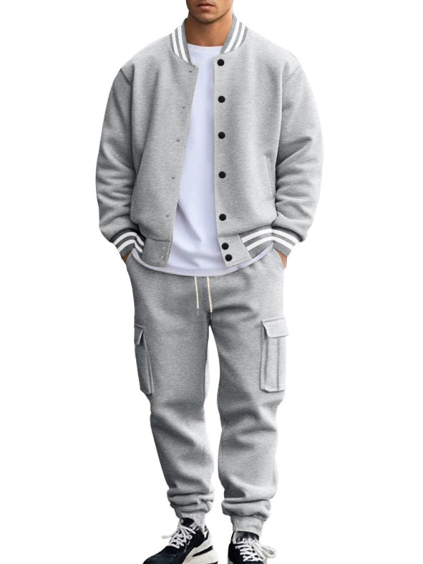 Tracksuits Set - Men's Sporty Baseball-Inspired Fleece Tracksuit Set - Essential Athletic Gear