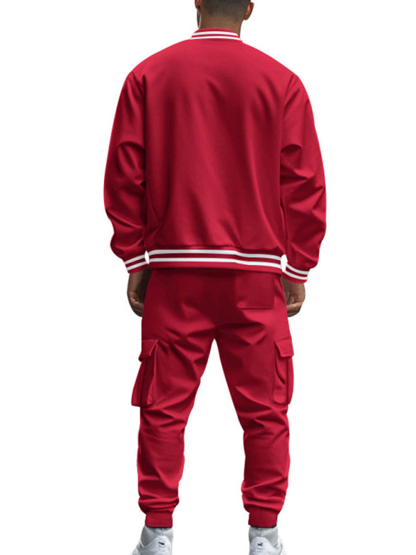 Tracksuits Set - Men's Sporty Baseball-Inspired Fleece Tracksuit Set - Essential Athletic Gear