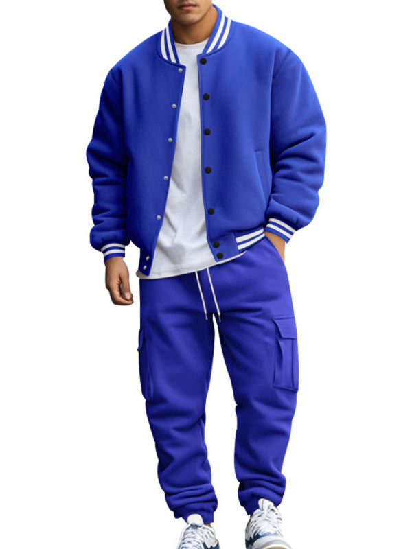 Tracksuits Set - Men's Sporty Baseball-Inspired Fleece Tracksuit Set - Essential Athletic Gear