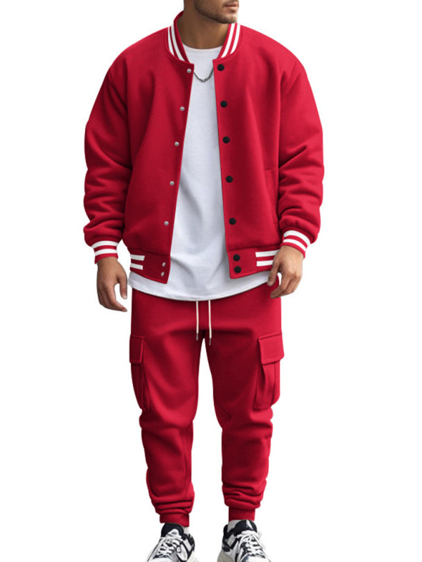 Tracksuits Set - Men's Sporty Baseball-Inspired Fleece Tracksuit Set - Essential Athletic Gear