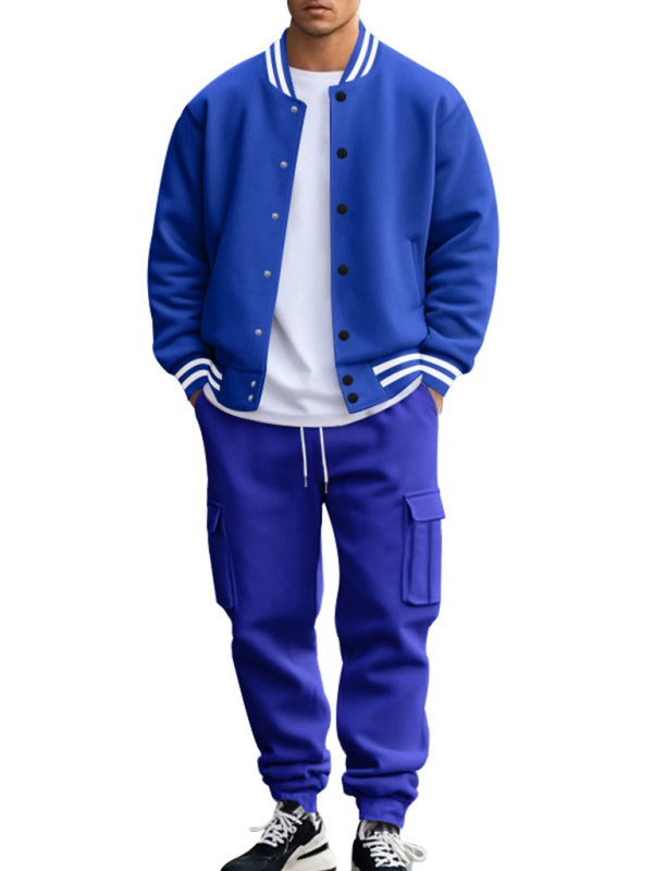 Tracksuits Set - Men's Sporty Baseball-Inspired Fleece Tracksuit Set - Essential Athletic Gear