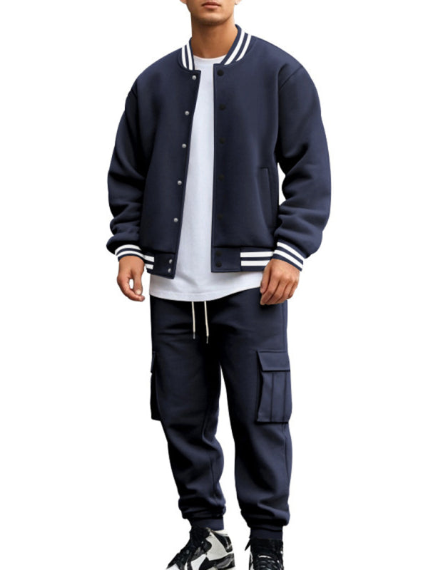 Tracksuits Set - Men's Sporty Baseball-Inspired Fleece Tracksuit Set - Essential Athletic Gear
