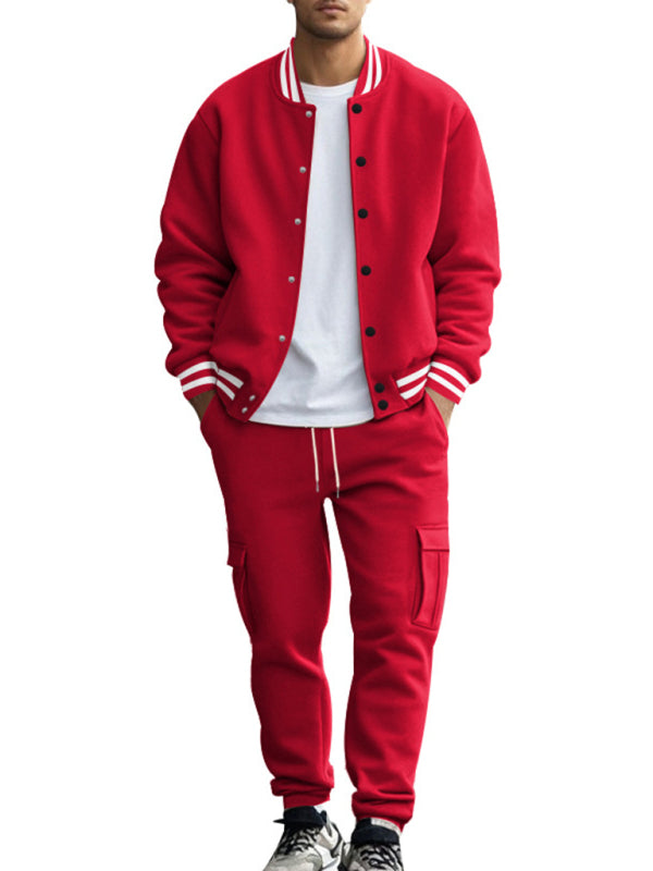 Tracksuits Set - Men's Sporty Baseball-Inspired Fleece Tracksuit Set - Essential Athletic Gear