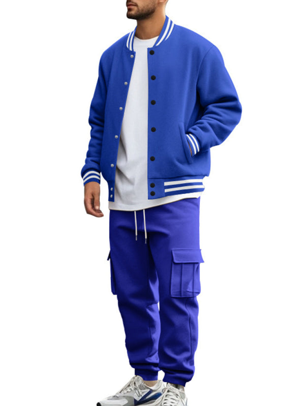Tracksuits Set - Men's Sporty Baseball-Inspired Fleece Tracksuit Set - Essential Athletic Gear