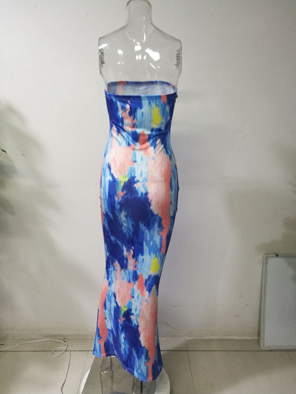 Tube Dresses - Colorful Watercolor Strapless Maxi Dress | Summer Festivals