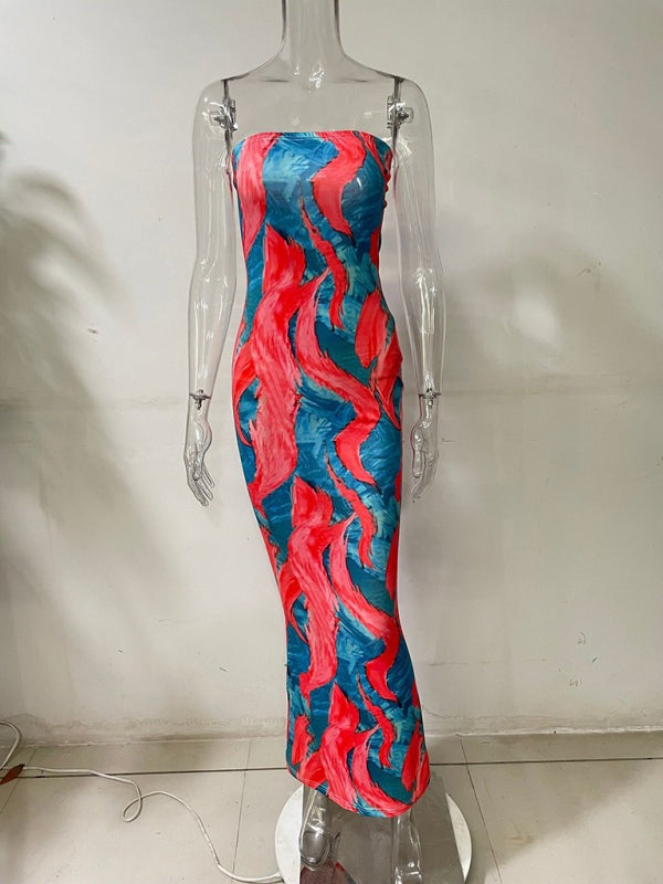 Tube Dresses - Colorful Watercolor Strapless Maxi Dress | Summer Festivals