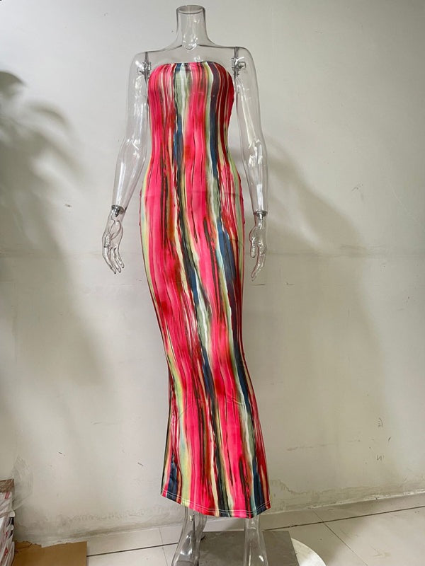Tube Dresses - Colorful Watercolor Strapless Maxi Dress | Summer Festivals