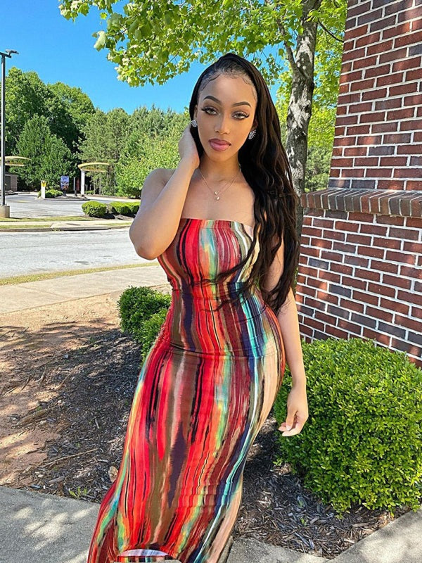 Tube Dresses - Colorful Watercolor Strapless Maxi Dress | Summer Festivals
