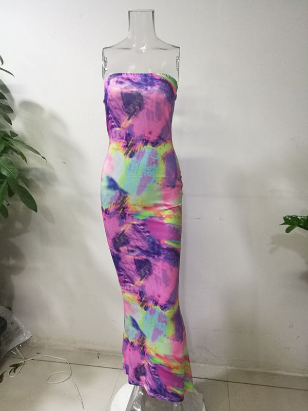Tube Dresses - Colorful Watercolor Strapless Maxi Dress | Summer Festivals