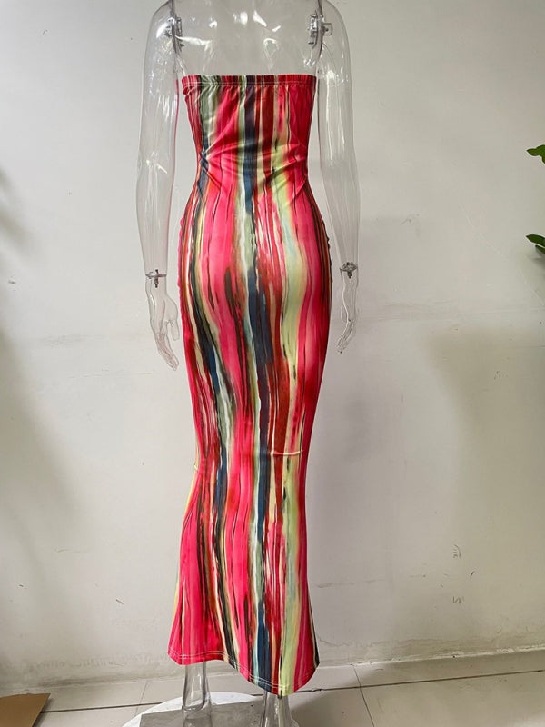 Tube Dresses - Colorful Watercolor Strapless Maxi Dress | Summer Festivals