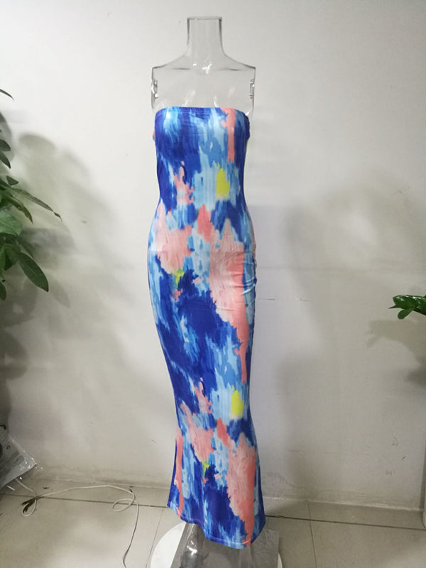Tube Dresses - Colorful Watercolor Strapless Maxi Dress | Summer Festivals
