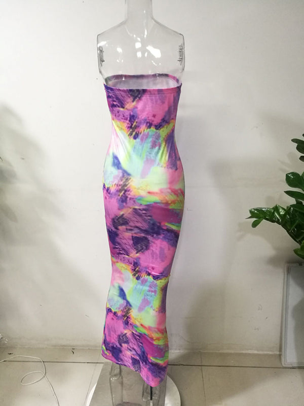 Tube Dresses - Colorful Watercolor Strapless Maxi Dress | Summer Festivals