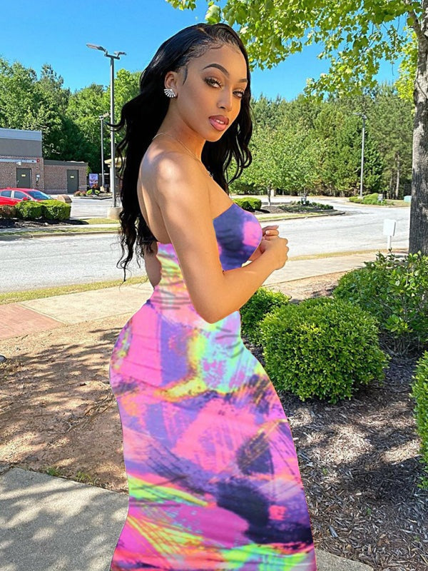 Tube Dresses - Colorful Watercolor Strapless Maxi Dress | Summer Festivals