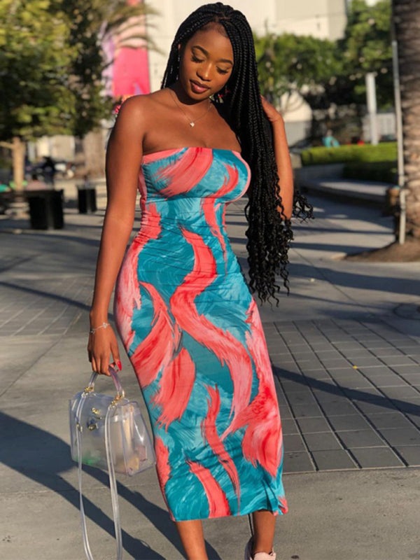 Tube Dresses - Colorful Watercolor Strapless Maxi Dress | Summer Festivals
