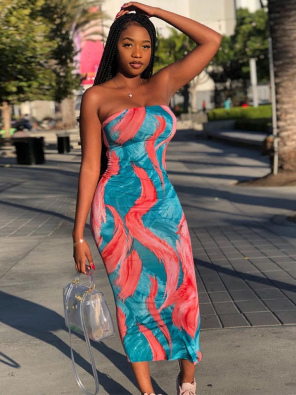 Tube Dresses - Colorful Watercolor Strapless Maxi Dress | Summer Festivals