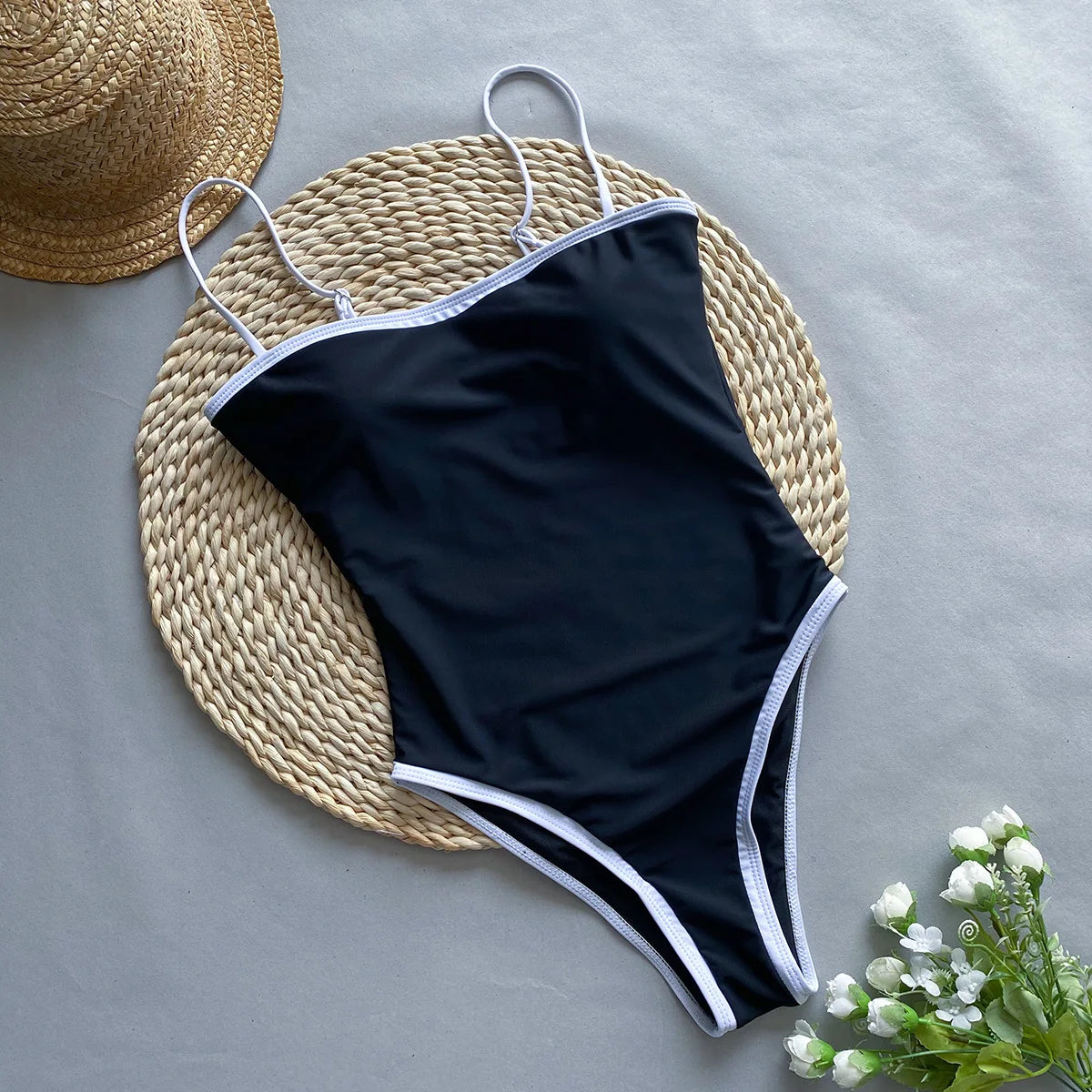 Spring/Summer Contrast Binding One-Piece Swimsuit
