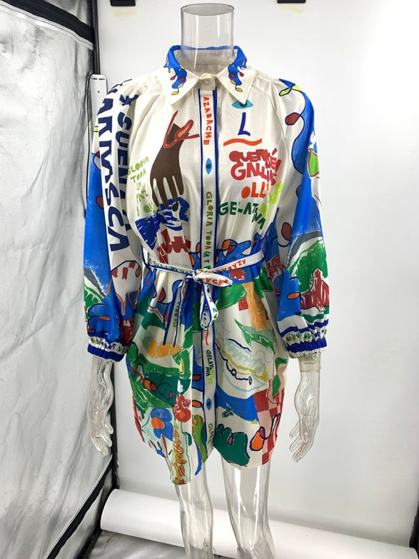 Vacation Dresses - Playful Linen Shirt Dress for Leisure