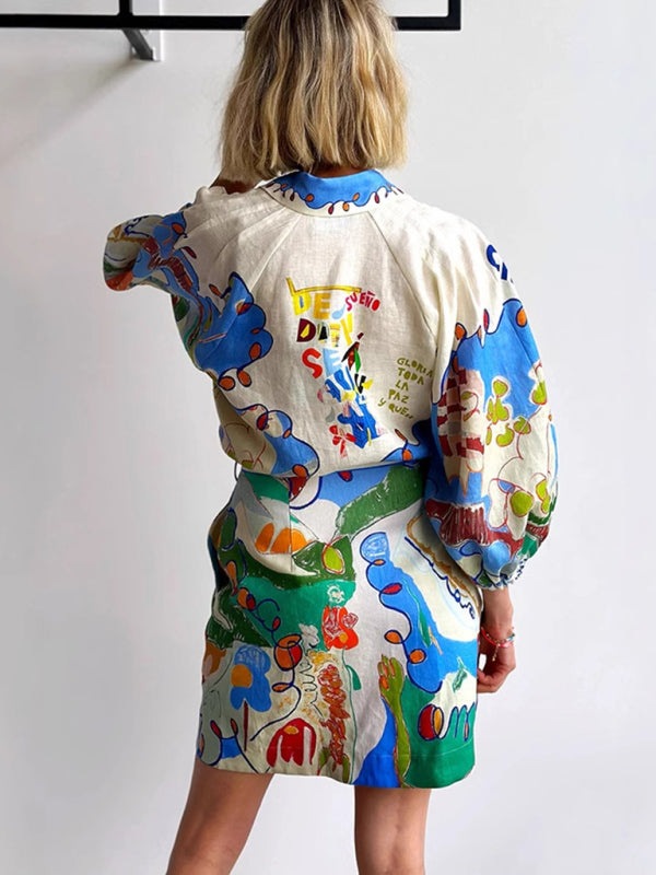 Vacation Dresses - Playful Linen Shirt Dress for Leisure