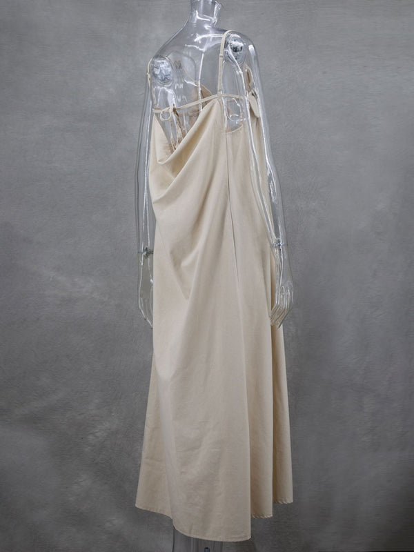 Vacation Dresses - Summer Plunge Cami Maxi Dress in Cowl Back