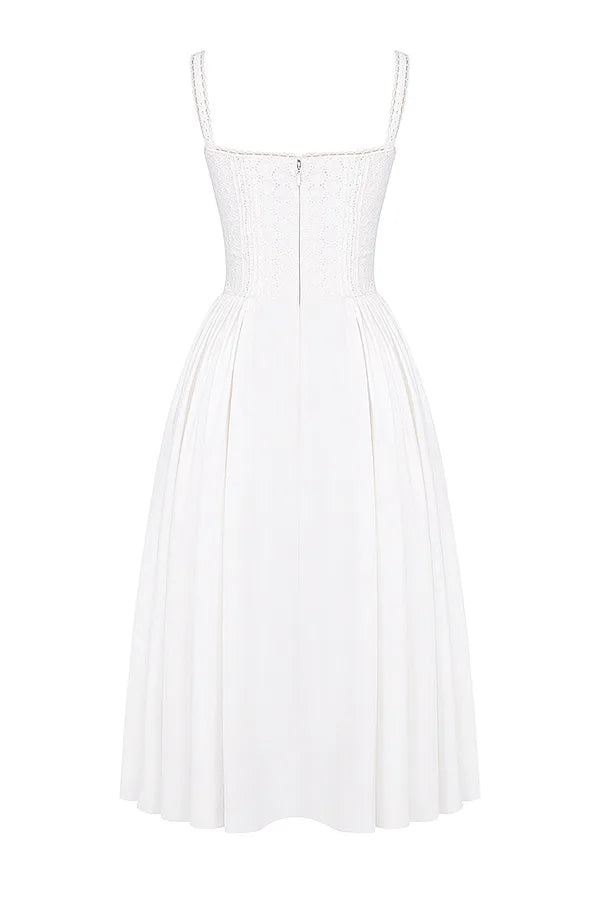 Vacation Dresses- Summer Romance Women's Fit & Flare Embroidered Midi Dress for Garden Parties- - Pekosa Women Fashion