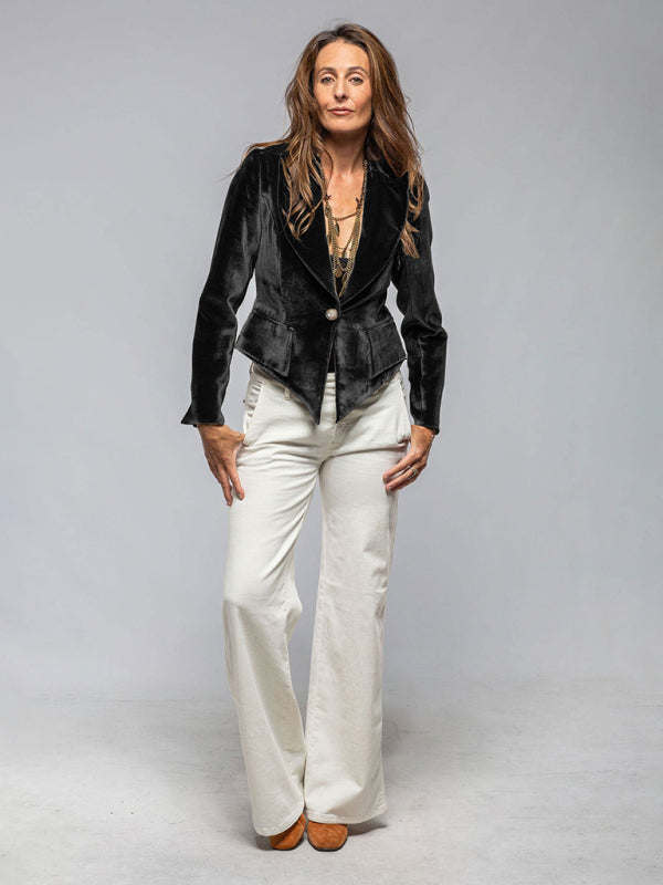 Velvet Blazer - Elegant Velour Blazer One-Button Velvet Jacket for Women