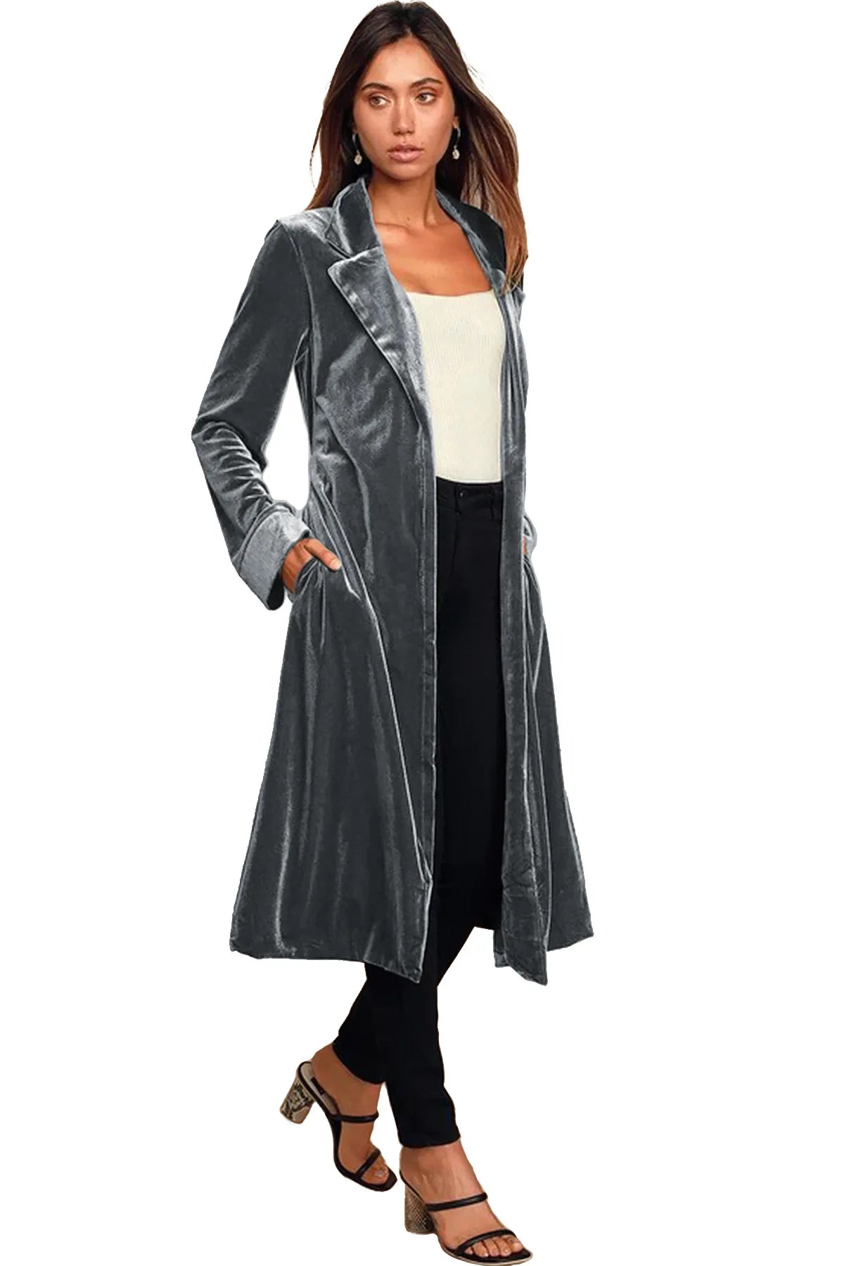 Velvet Coats- Luxe Velvet Velour Coat for Exclusive Events- - Pekosa Women Clothing