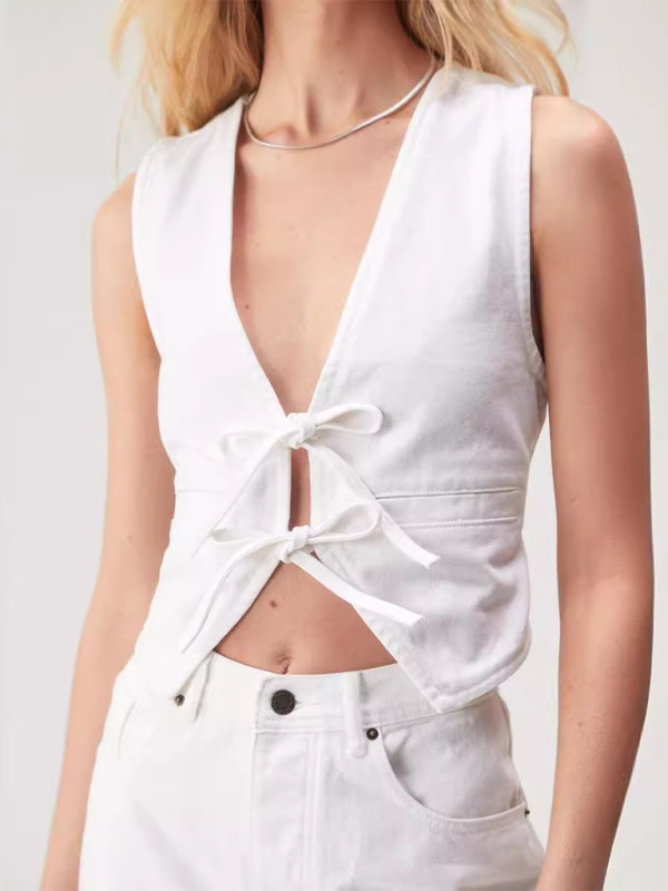 Vest Tops- Women's Denim Lace-Up Top Vest for Trendy Outfits- - Pekosa Women Fashion