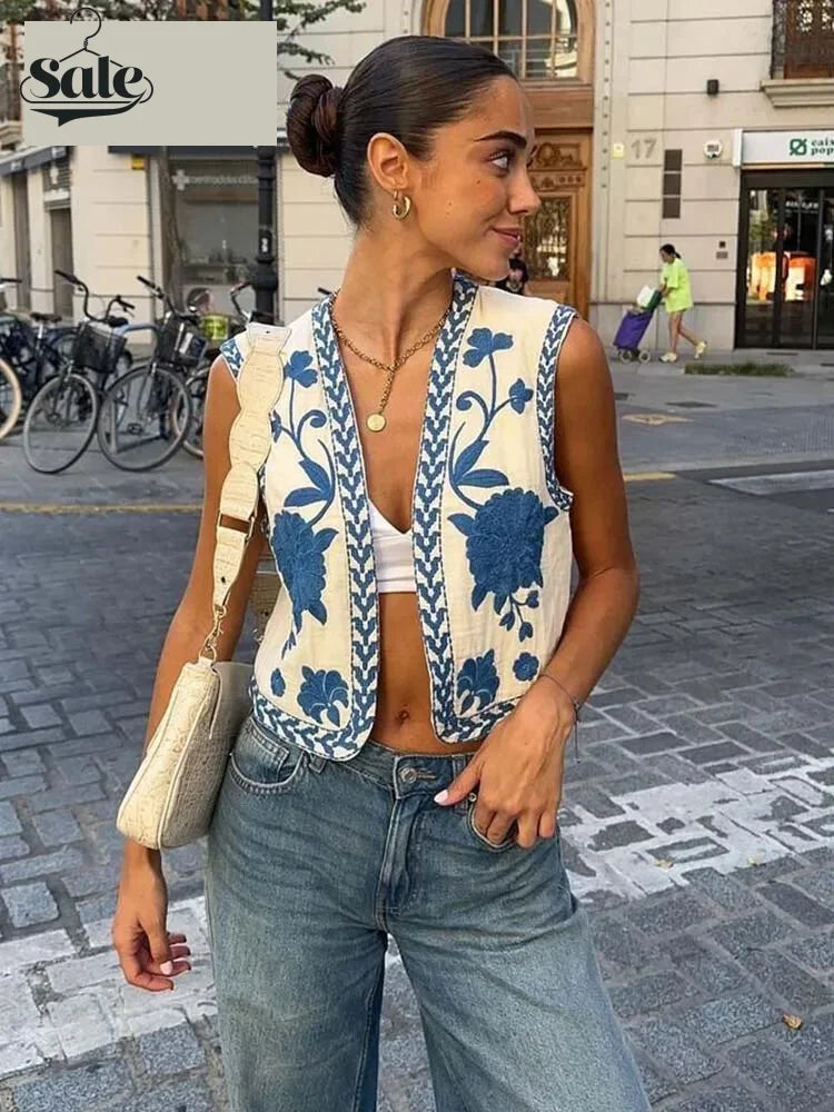 Vests- Artisanal Embroidered Cropped Waistcoat - Women Vintage Vest- - Pekosa Women Fashion